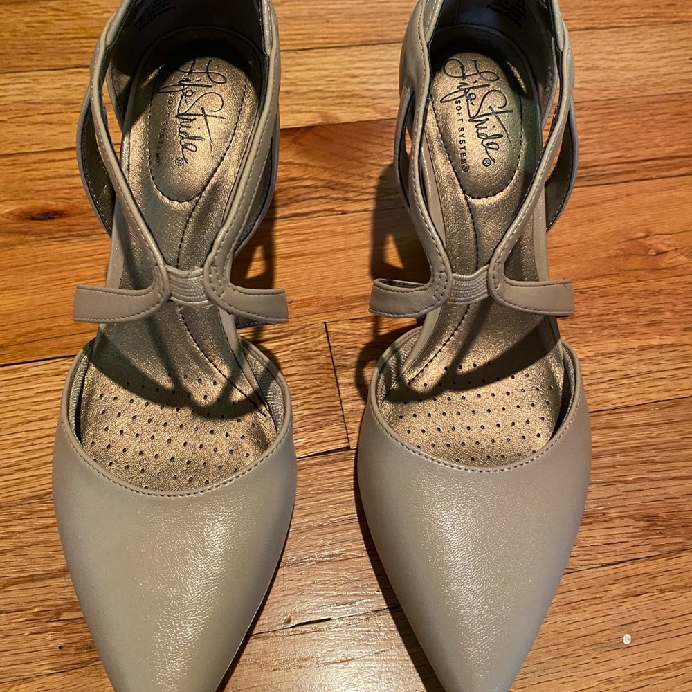 Life Stride Gray Heels with Textured Design